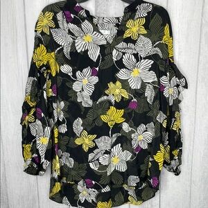 Chicos Floral Print Women's Top - Black, Yellow, White